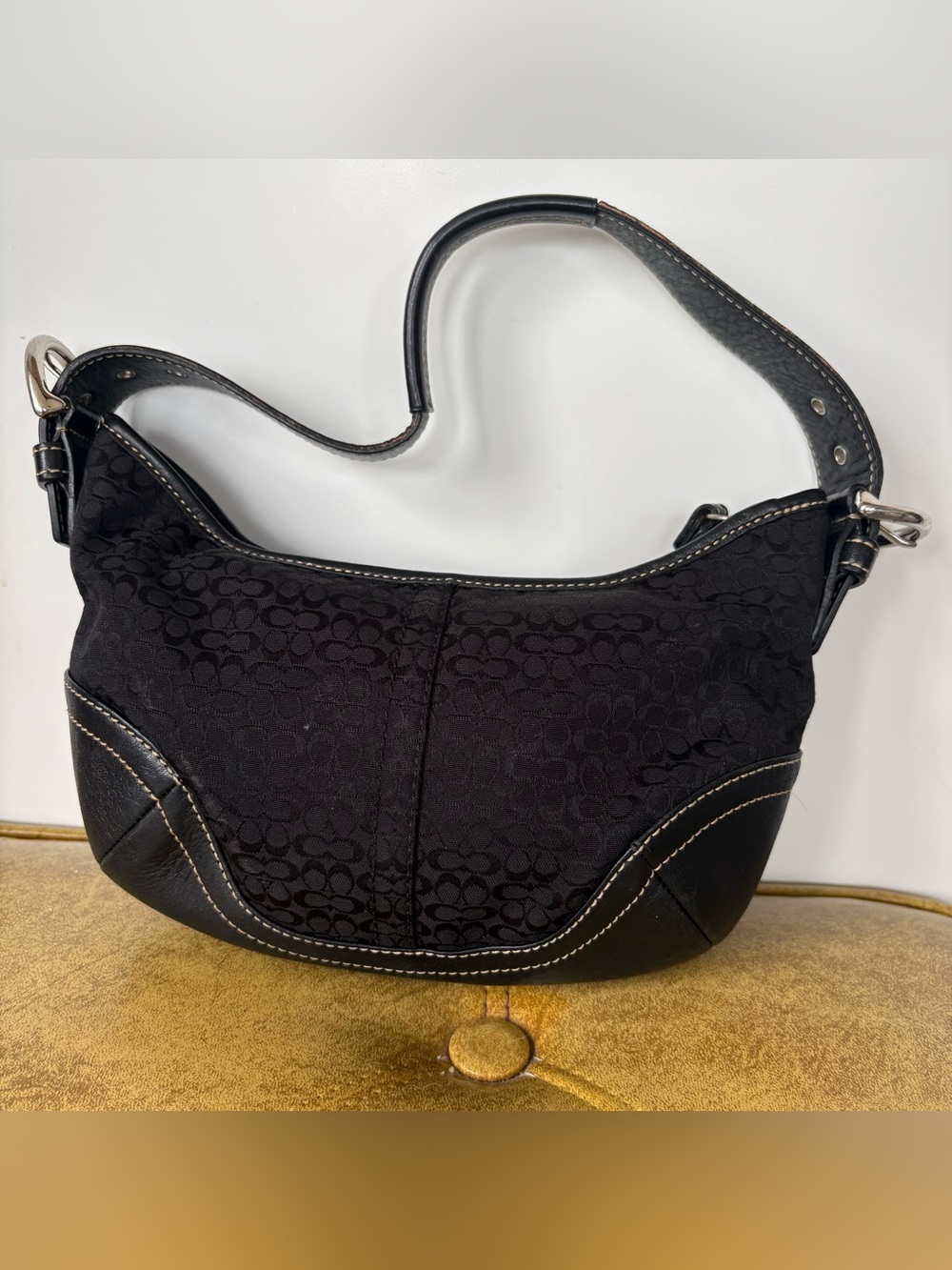 Coach Black Signature Mini Hobo Bag | Y2K Jacquard Leather Shoulder Bag K042-635